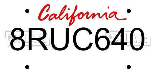 8RUC640 California License Plate