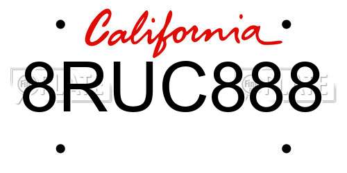 8RUC888 California License Plate