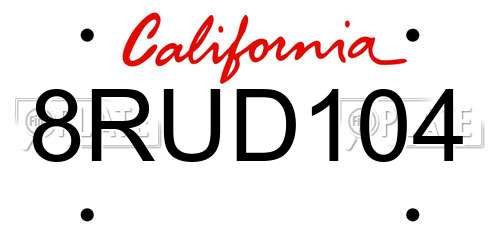 8RUD104 California License Plate