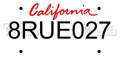 8RUE027 California License Plate