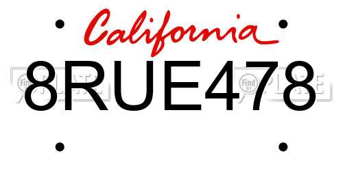8RUE478 California License Plate