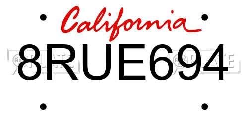 8RUE694 California License Plate