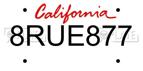 8RUE877 California License Plate