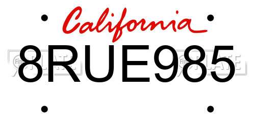 8RUE985 California License Plate