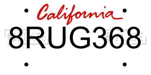 8RUG368 California License Plate