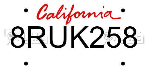 8RUK258 California License Plate