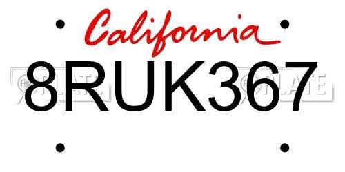 8RUK367 California License Plate