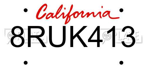 8RUK413 California License Plate