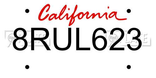 8RUL623 California License Plate