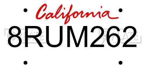 8RUM262 California License Plate