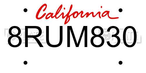 8RUM830 California License Plate