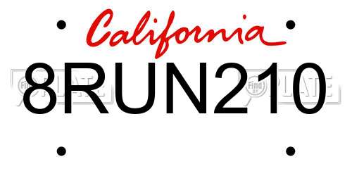 8RUN210 California License Plate