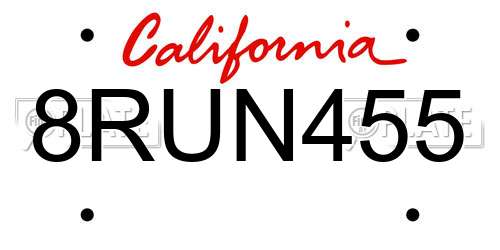 8RUN455 California License Plate