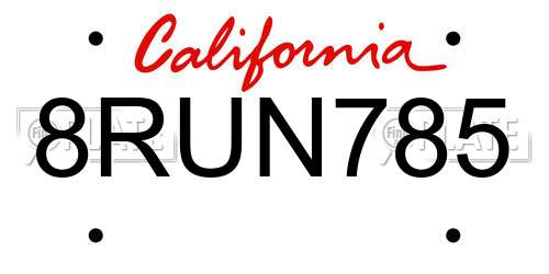 8RUN785 California License Plate