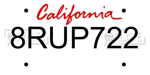 8RUP722 California License Plate