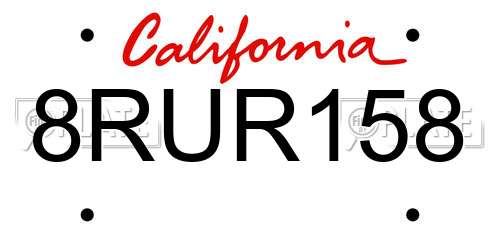 8RUR158 California License Plate