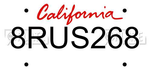 8RUS268 California License Plate