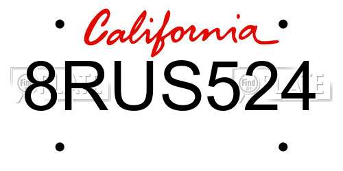 8RUS524 California License Plate