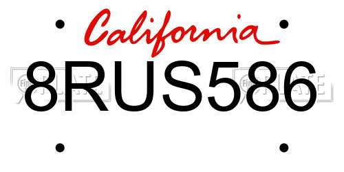 8RUS586 California License Plate