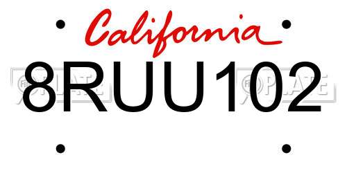 8RUU102 California License Plate