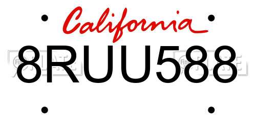 8RUU588 California License Plate