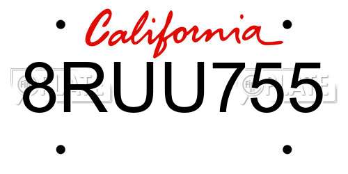 8RUU755 California License Plate