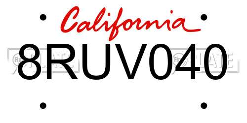 8RUV040 California License Plate