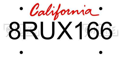 8RUX166 California License Plate