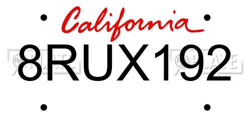 8RUX192 California License Plate