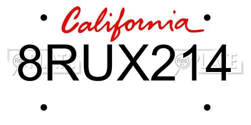 8RUX214 California License Plate