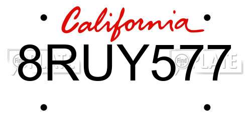 8RUY577 California License Plate