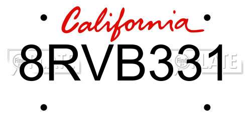 8RVB331 California License Plate