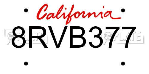 8RVB377 California License Plate