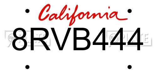 8RVB444 California License Plate