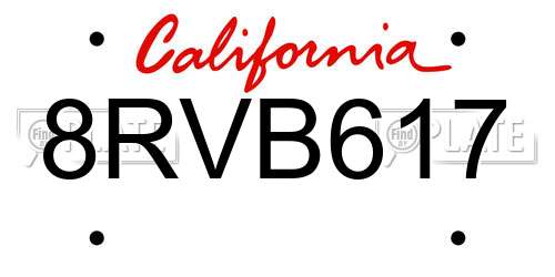8RVB617 California License Plate