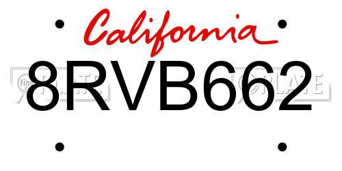 8RVB662 California License Plate