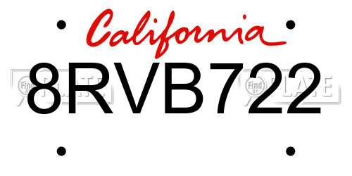 8RVB722 California License Plate
