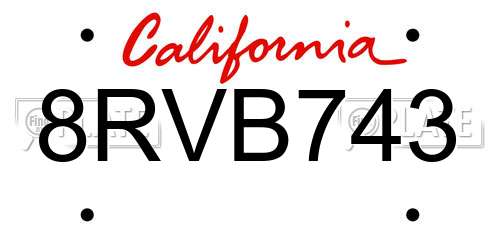 8RVB743 California License Plate