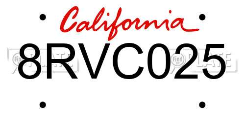 8RVC025 California License Plate
