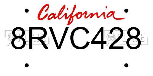 8RVC428 California License Plate