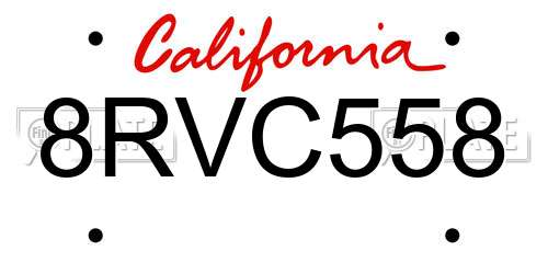8RVC558 California License Plate