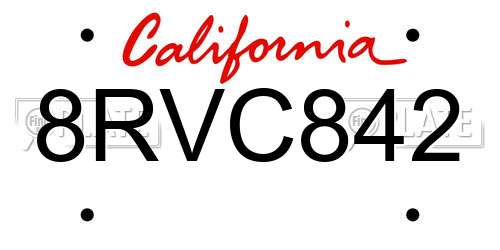 8RVC842 California License Plate