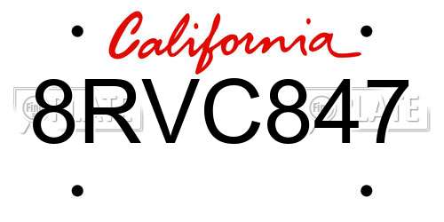 8RVC847 California License Plate