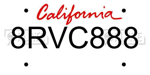 8RVC888 California License Plate