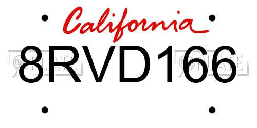8RVD166 California License Plate