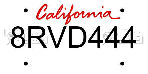 8RVD444 California License Plate
