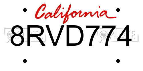 8RVD774 California License Plate