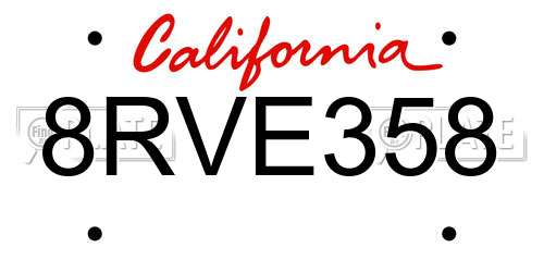 8RVE358 California License Plate