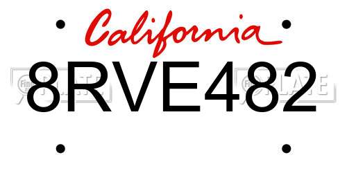 8RVE482 California License Plate
