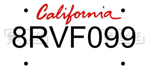 8RVF099 California License Plate